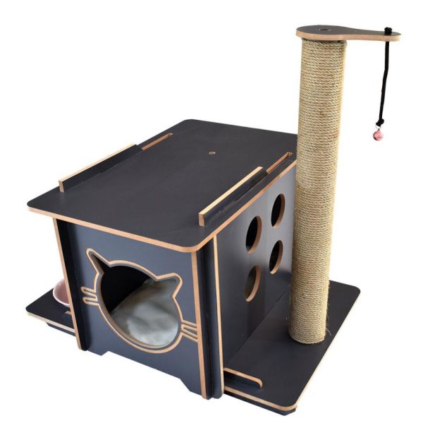 İndigo Kedi Evi Kulübesi Mama Su Kabı Tırmalamalı Minderli - Görsel 3