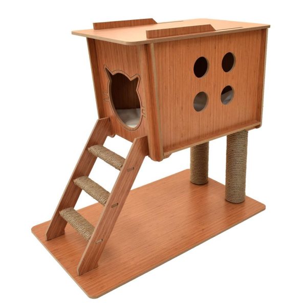 İndigo Kedi Evi Kulübesi Merdivenli Tırmalamalı ve Minderli - Görsel 3