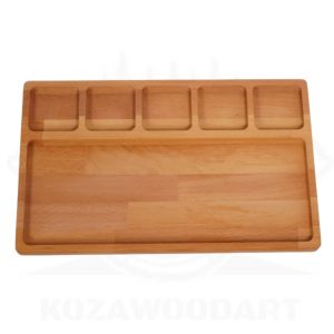 Woo 6 Gözlü Ahşap Kahvaltı ve Çerez Sunum Tabağı 25x40 cm